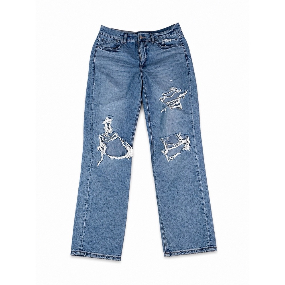 American Eagle Women's Size 12 Long Ripped Distressed Light Wash Comfort Stretch